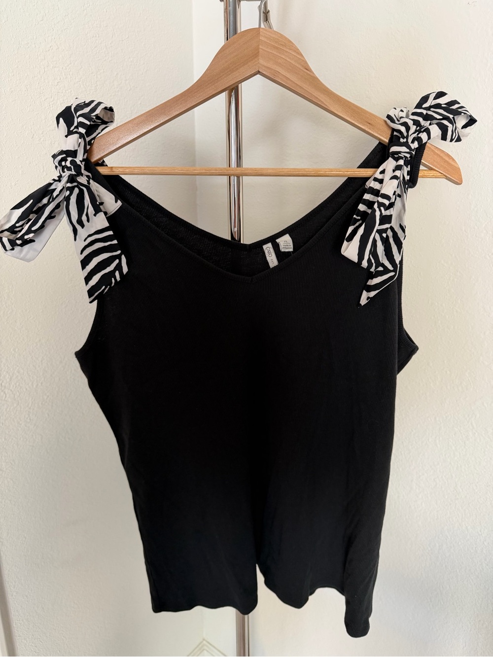 Cato Black Tank Top with Zebra Tie-Strap Accents